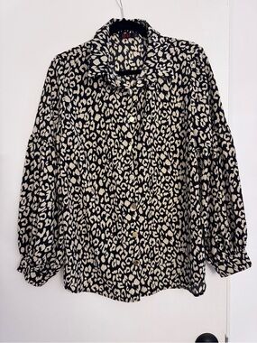 Leopard Print Button-Down Shirt - Black & Cream